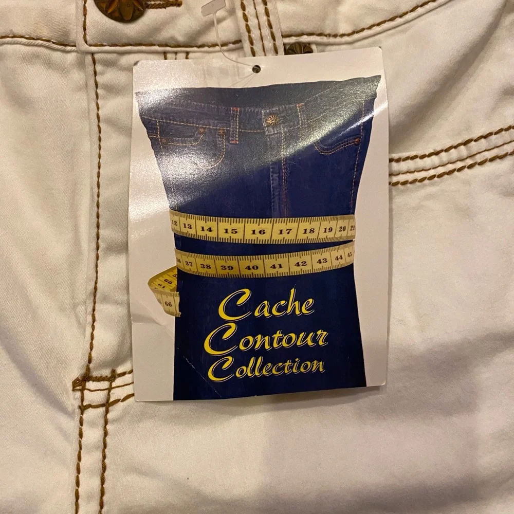 NWT Vintage CACHE Contour Collection White Flare Jeans SZ 10 Contrast Stitch Y2K